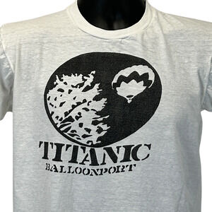 Vintage 70s 80s Titanic Balloonport Hot Air Balloon T Shirt USA White S Small